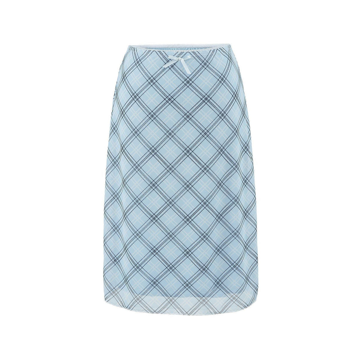 Bow-knot Ribbon Mesh Plaid Skirt For Women