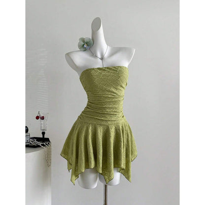 New Lace Panelled Waist Cinching Tube Dress