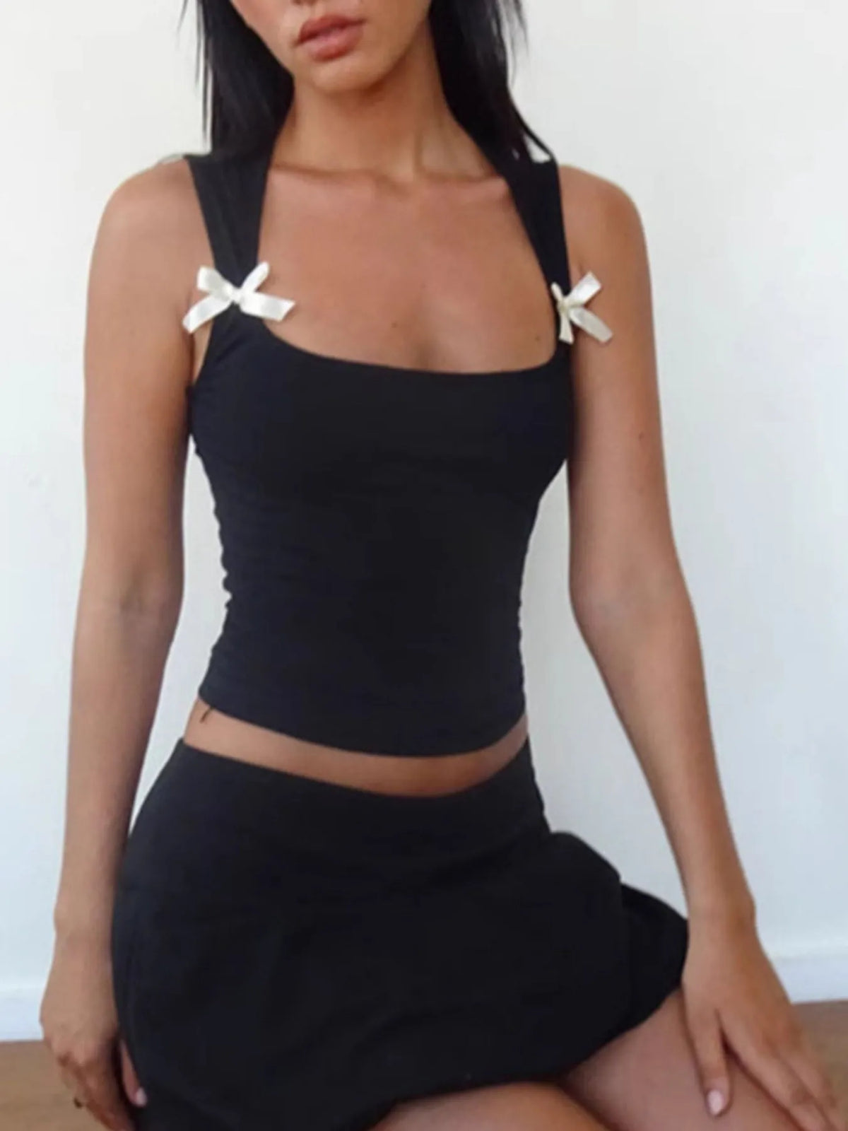 Bow Detail Square Neck Cropped Tank