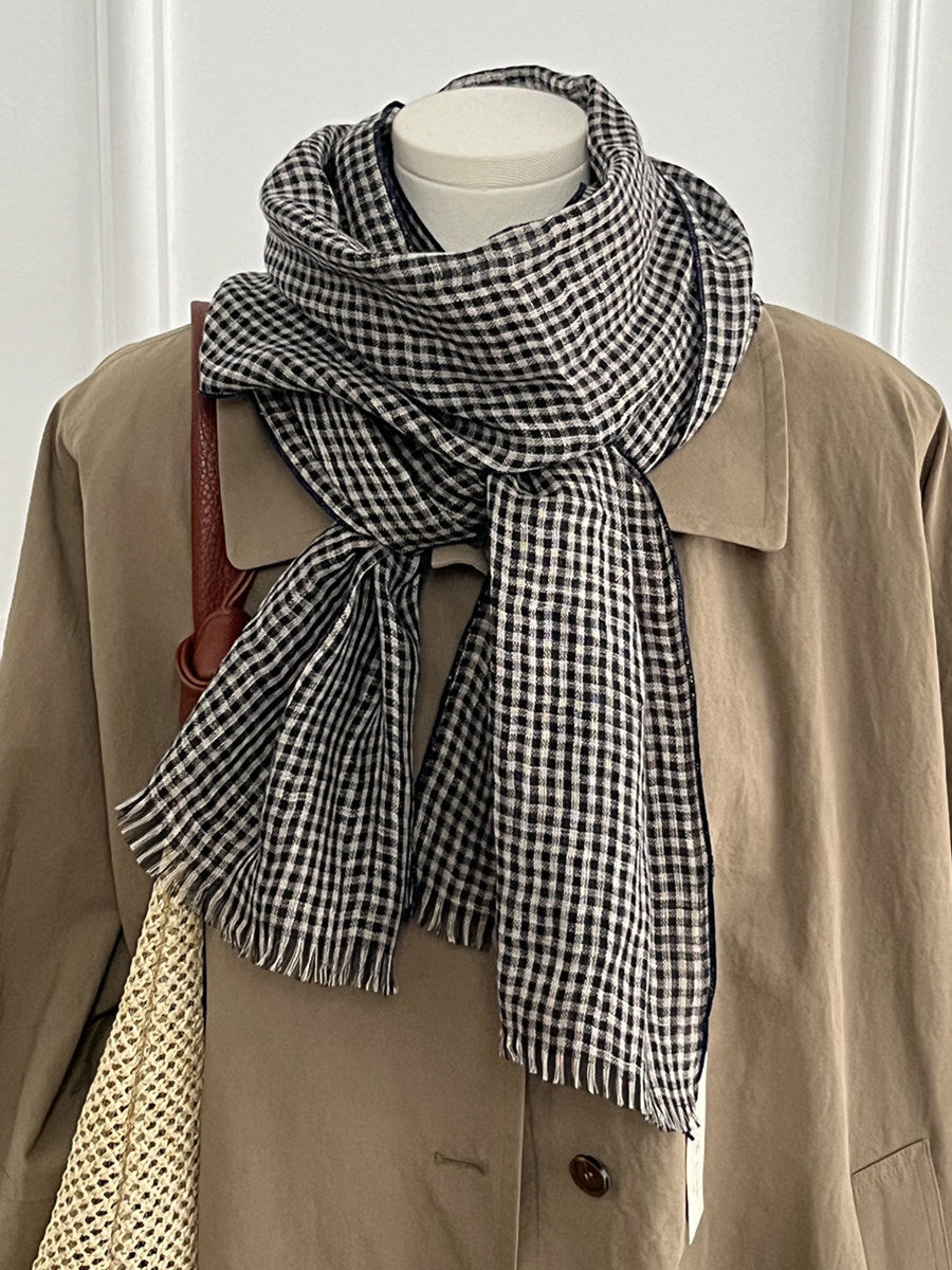 Womens Linen Striped Long Scarf Shawl