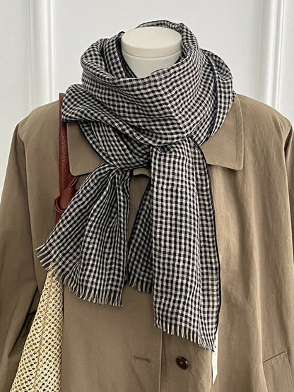 Womens Linen Striped Long Scarf Shawl