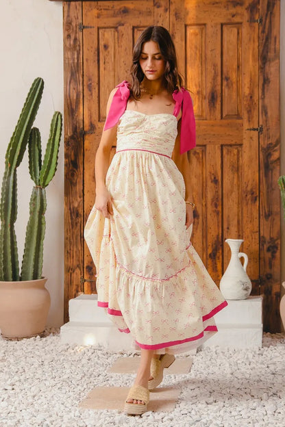 SO ME Ribbon Flowy Maxi Dress with Contrast Trim