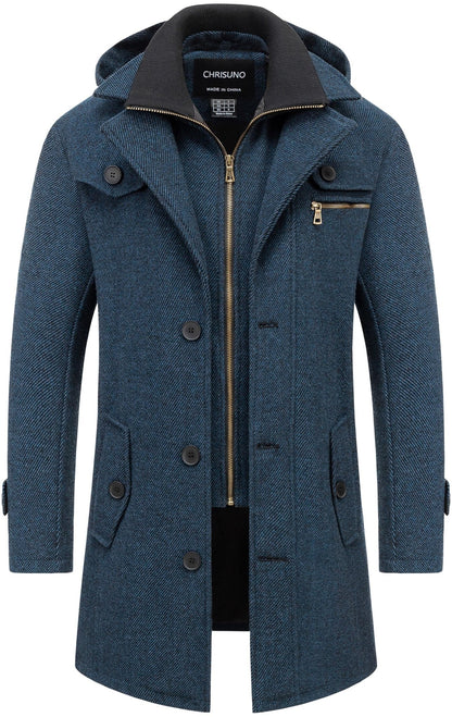 Chrisuno Winter Coats For Men Fall Jackets Wool Trench Blend Top Pea Coat Long Single Breasted Classic Stylish Business Overcoat Navy M - velouriva