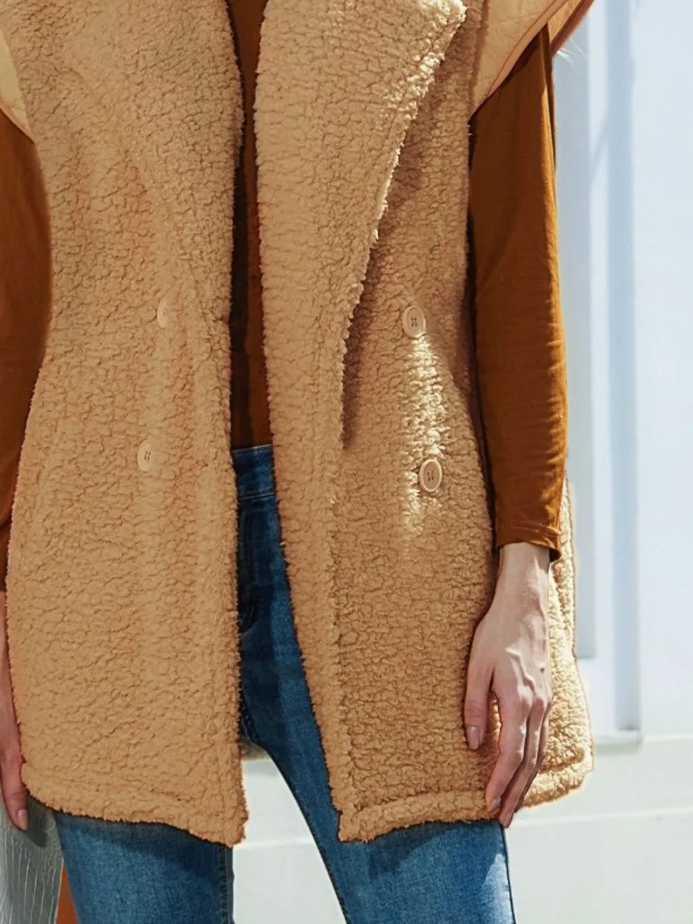 Collared Neck Button Up Vest Coat