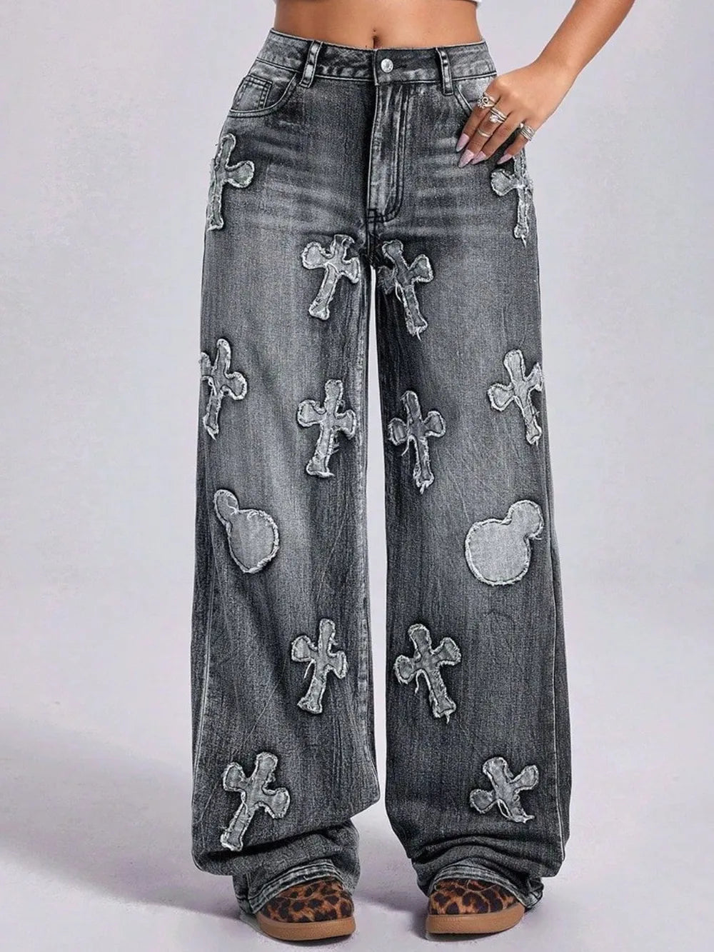 Cross Wide Leg Jeans with Pockets
