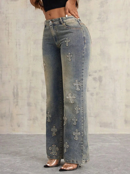 Cross Wide Leg Jeans with Pockets