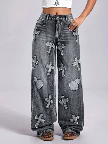 Cross Wide Leg Jeans with Pockets