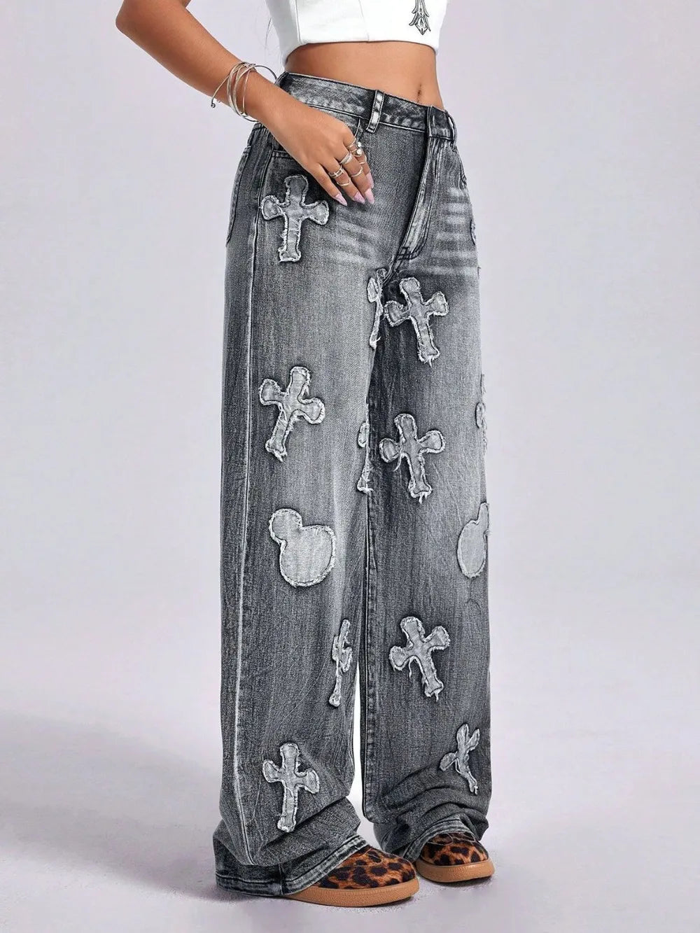 Cross Wide Leg Jeans with Pockets