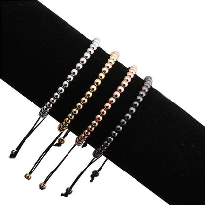 European And American-style Solid-color Silver-bead Braided Bracelet