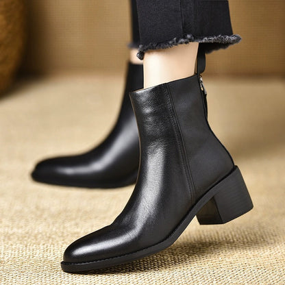 Retro Chunky-heel Ankle Boots For Women Round Toe Versatile