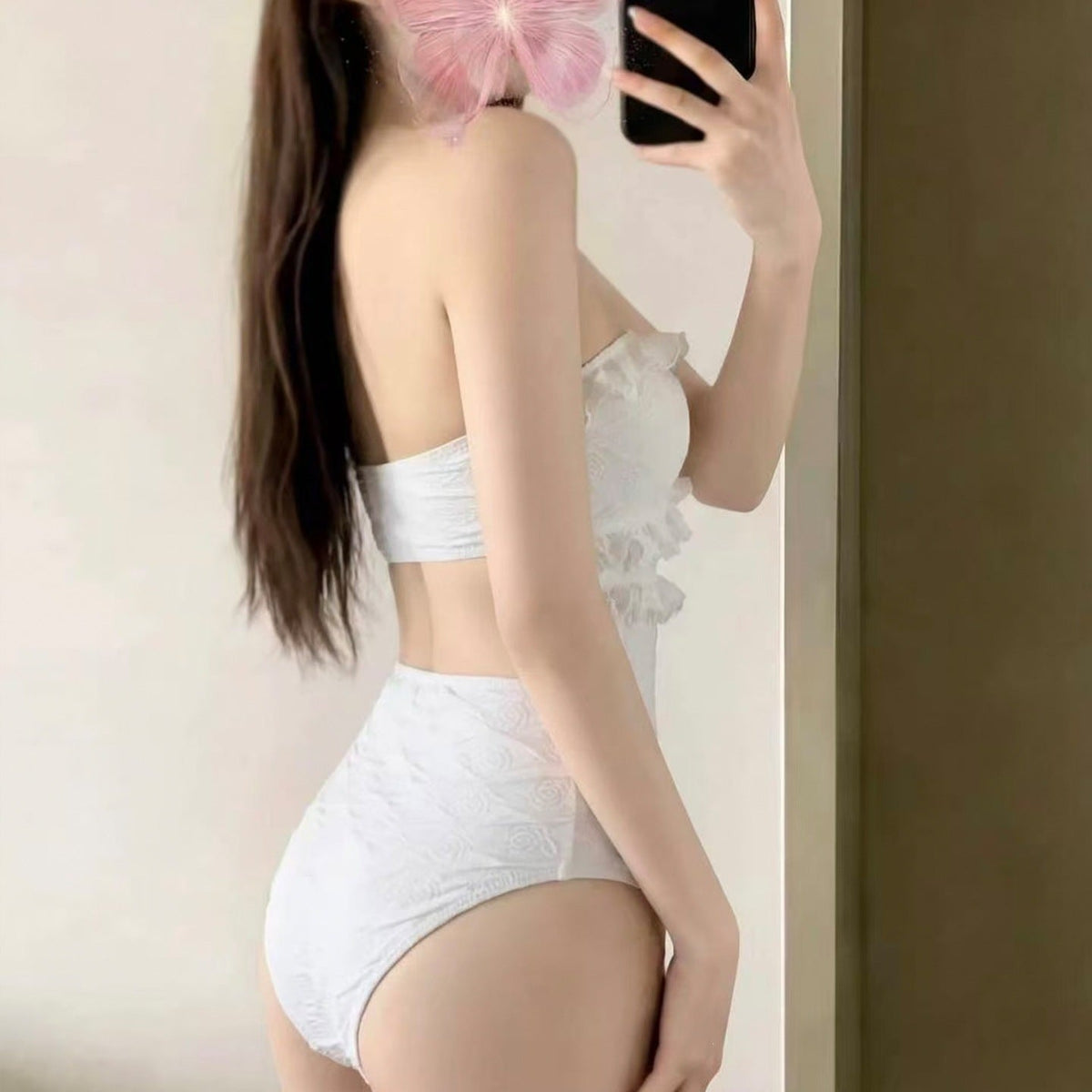 Womens Sexy Ruffled One-shoulder Swimsuit