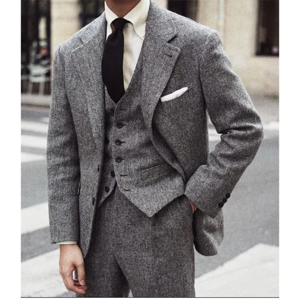 Retro Wool British Tweed Slim-Fit Casual Blazer
