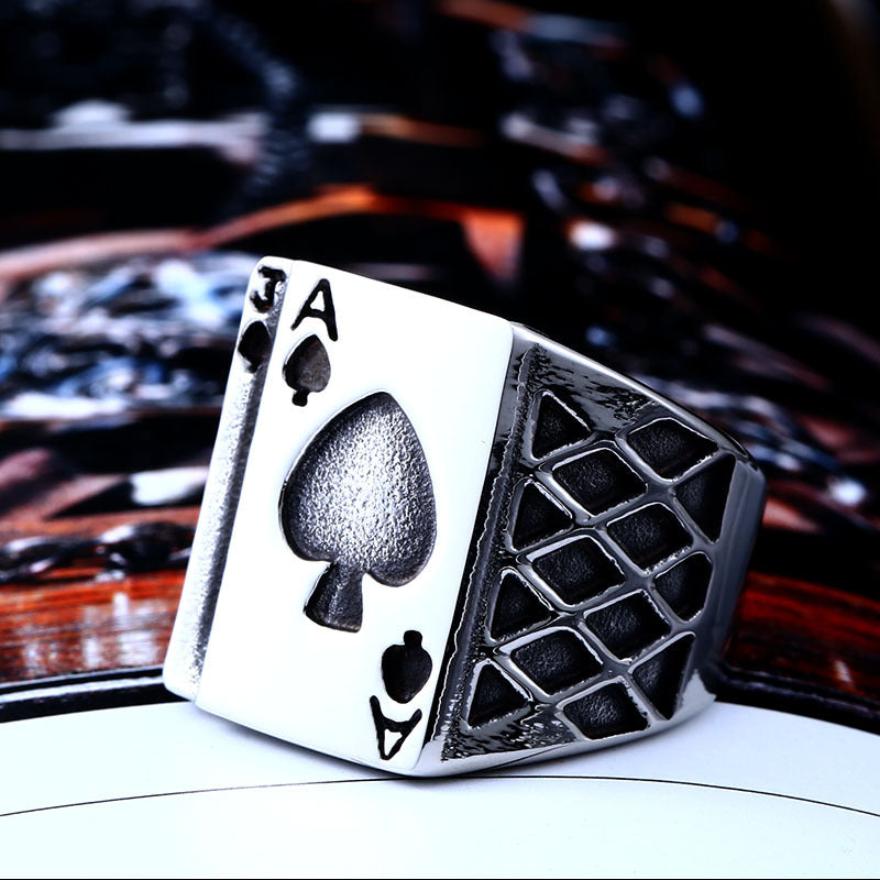 Tonghuashun Playing Card Mens Titanium Steel Ring