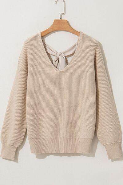 Tied Back V-Neck Long Sleeve Sweater for Women Fashion