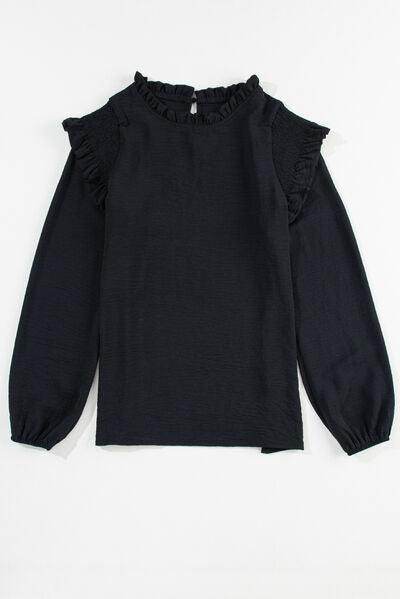 Frill Mock Neck Ruffled Balloon Sleeve Blouse for Women