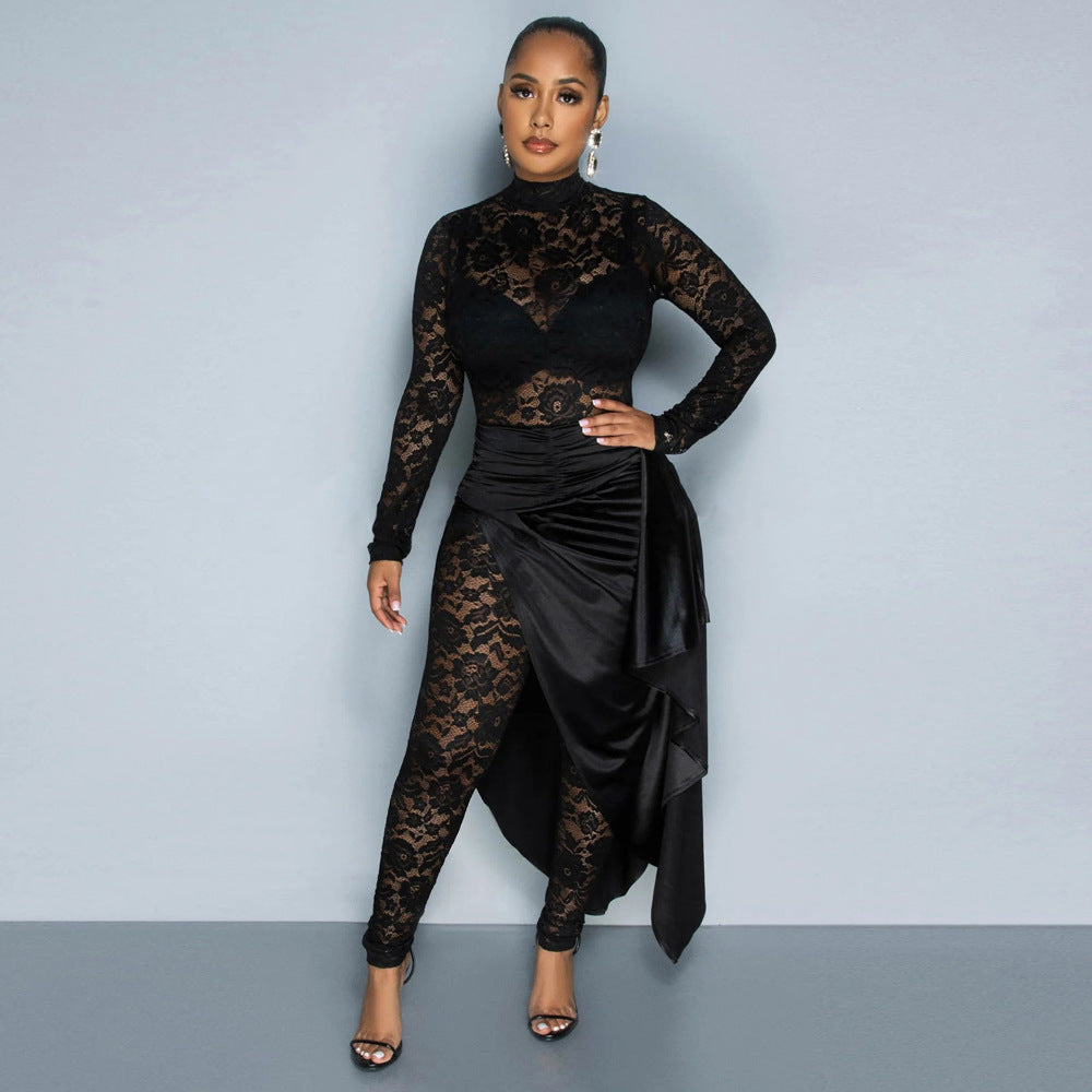 Women's Bodysuit Lace-Up Cloak Skirt Set