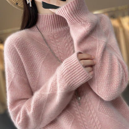 Women's Turtleneck Cable Knit Sweater, 2026 New Fall Winter Loose Fit Long Sleeve Pullover, Elegant Casual Knit Base Layer Top