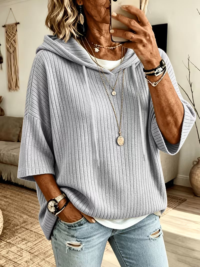 Womens Knitted New-Style Hooded Drawstring Sweatshirt