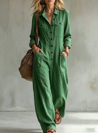 Womens Workwear Linen Casual Jumpsuit