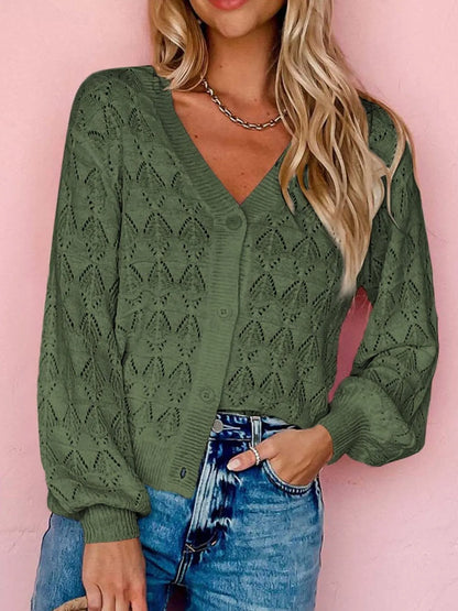 Openwork Button Up Cardigan