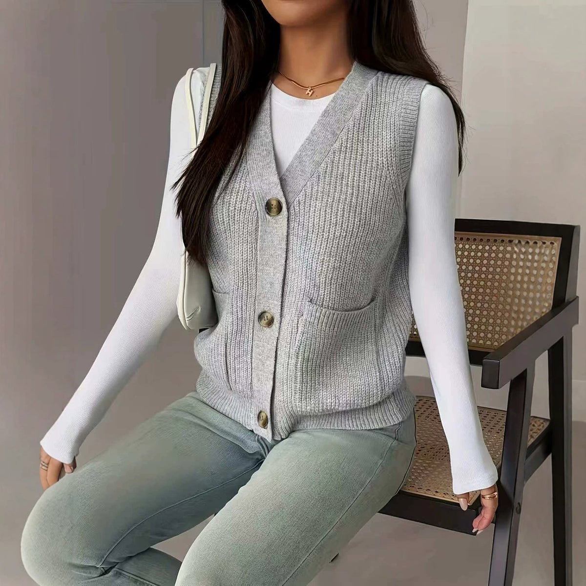 Women's Loose Single Breasted Sweater Vest
