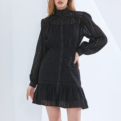 Fashion Temperament Hollow Ruffle Short Dress Celebrity