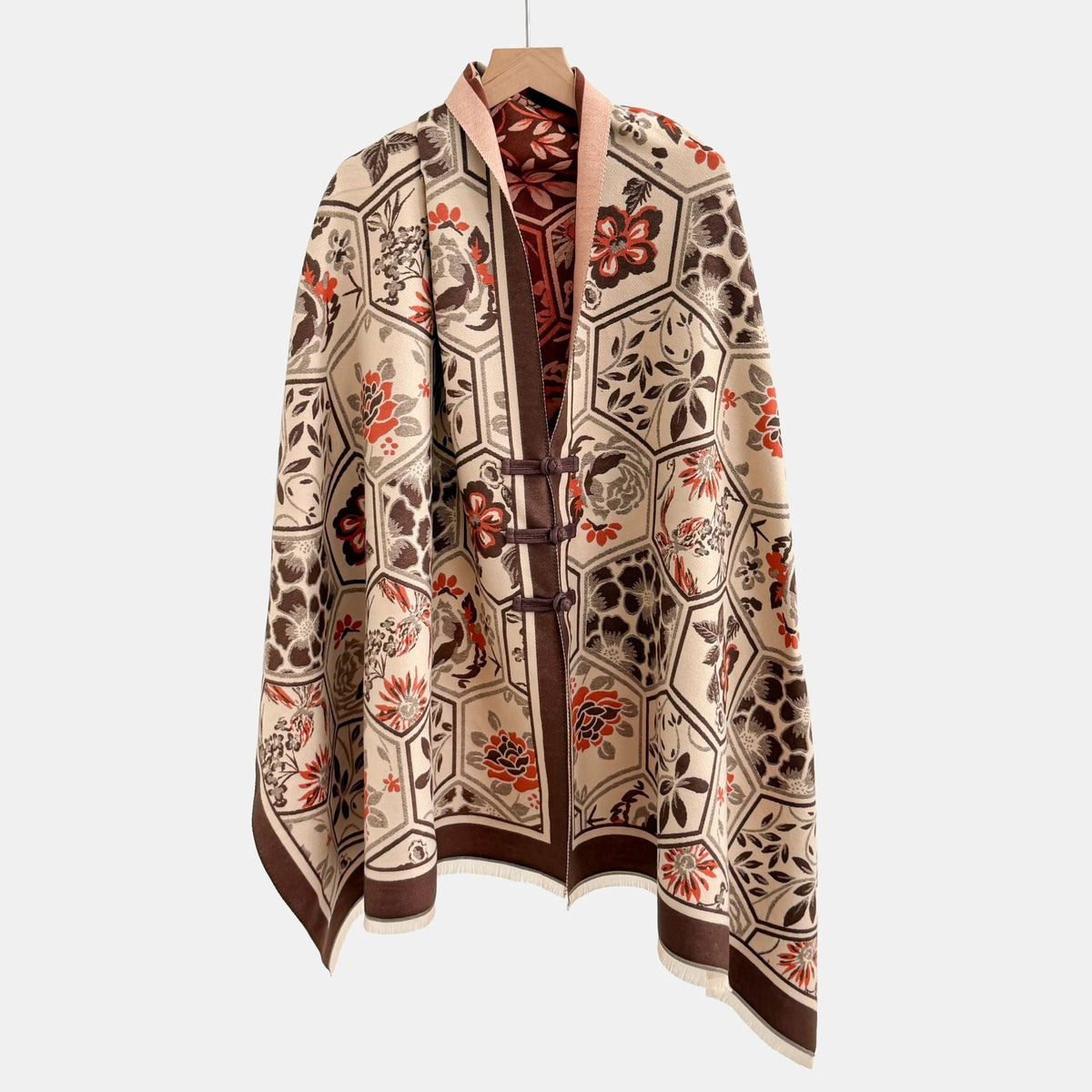 Vintage Knot-button Outerwear Jacquard Shawl