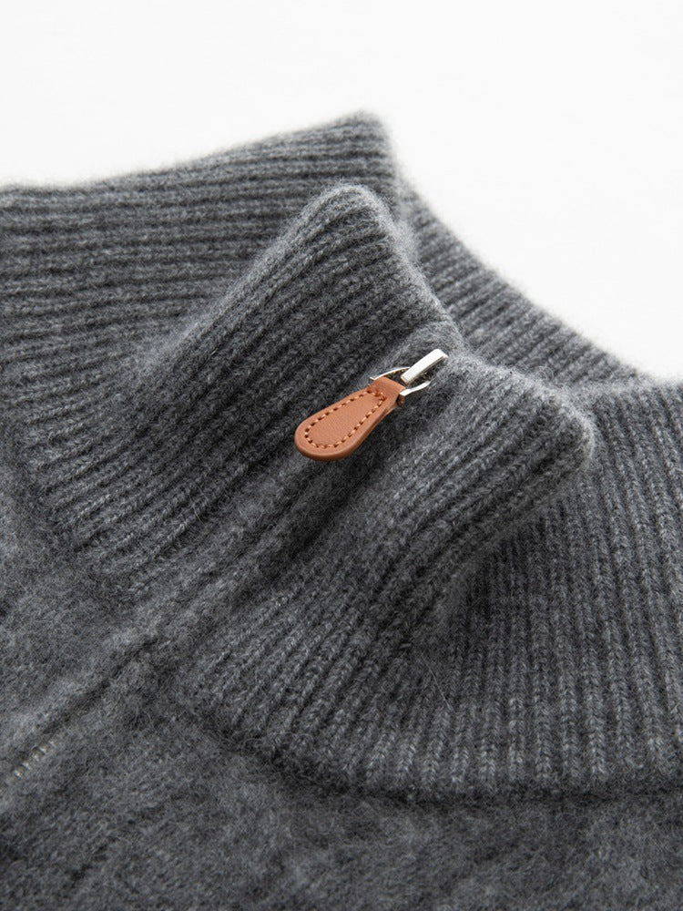 Half-Zip Cable-Knit High-Neck Goat Cashmere Sweater