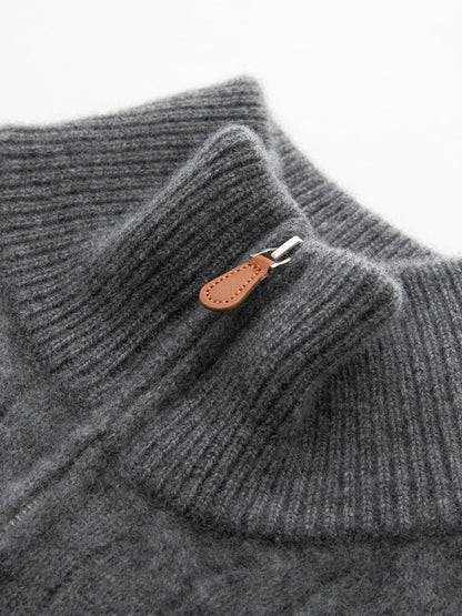 Half-Zip Cable-Knit High-Neck Goat Cashmere Sweater