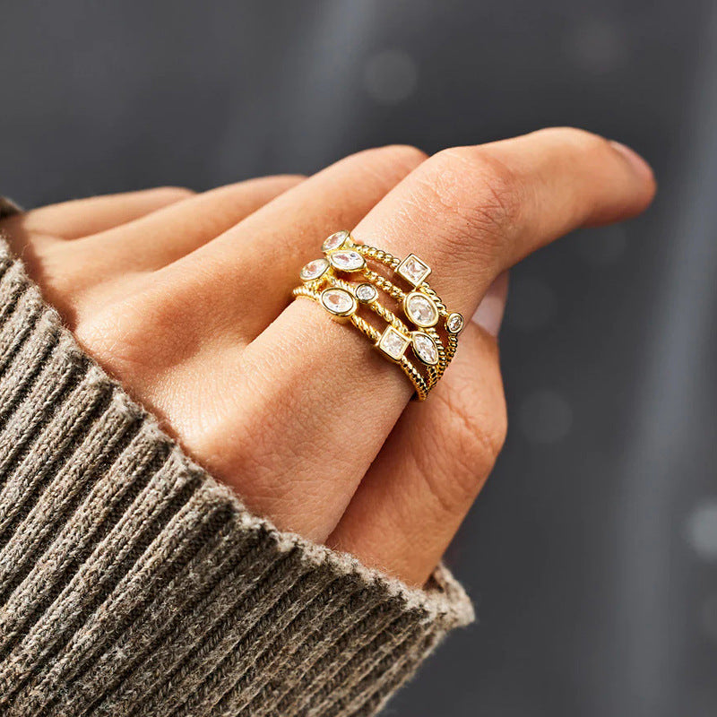 Niche Instagram-style Geometric Delicate Multi-layer Ring