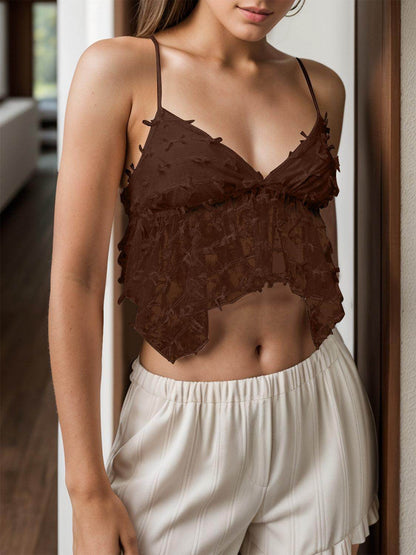 Tied V-Neck Cami for Women in Sheer Polyester Fabric