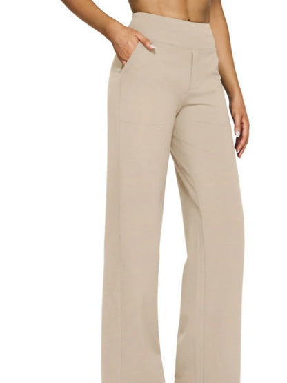 High-waisted Straight-leg Pants With Loose Pockets