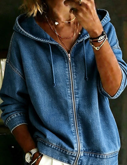 Casual Washed Hoodie With Zipper Loose-fitting And Versatile Top