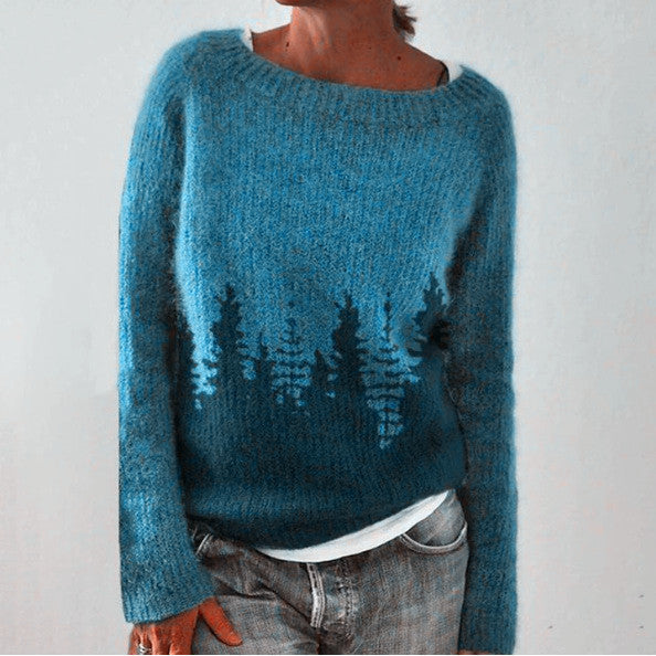 Women's Round Neck Loose Multicolor Pullover Sweater