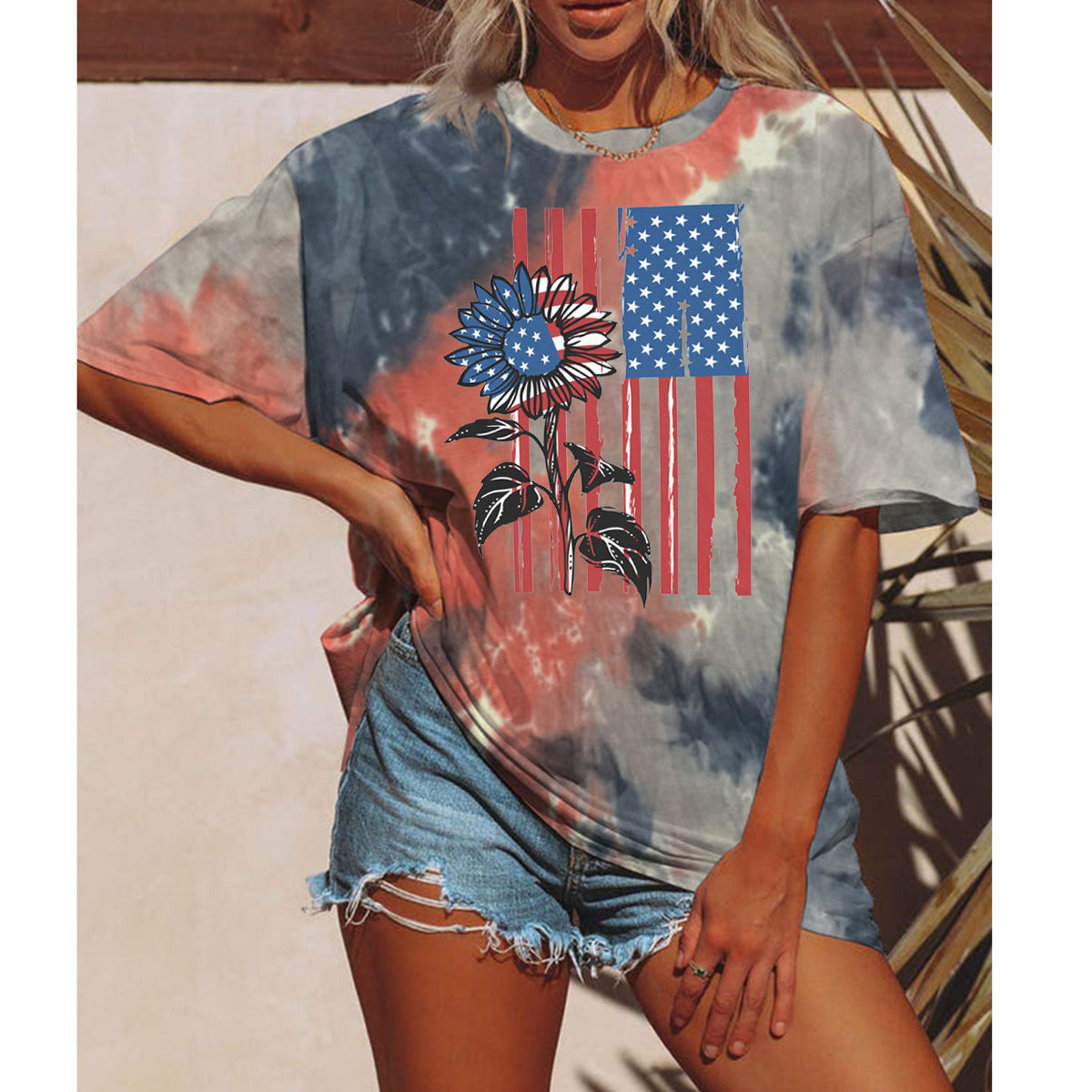 Women's Tie-dyed Printed Short Sleeve