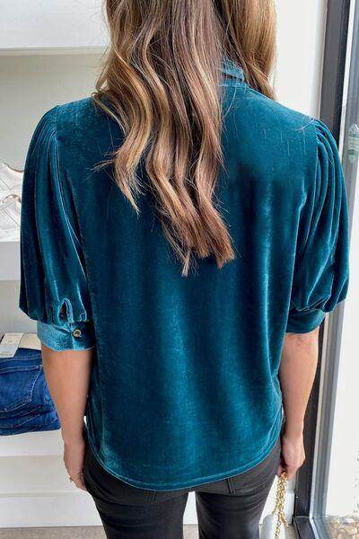 Tie Neck Half Sleeve Blouse for Women in Sheer Fabric
