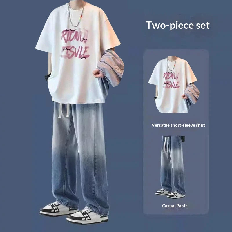 Short-sleeve And Longpants Set, Mens Springsummer Style, Edgy And Handsome, Hong Konginspired