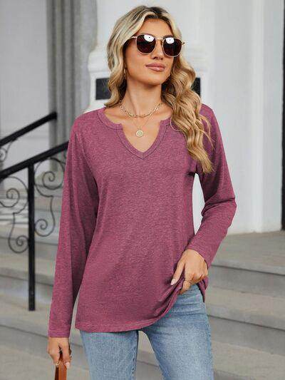 Notched Long Sleeve T-Shirt for Women in Various Sizes