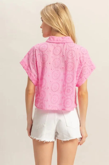 HYFVE Lightweight Eyelet Button Down Short Sleeve Shirt