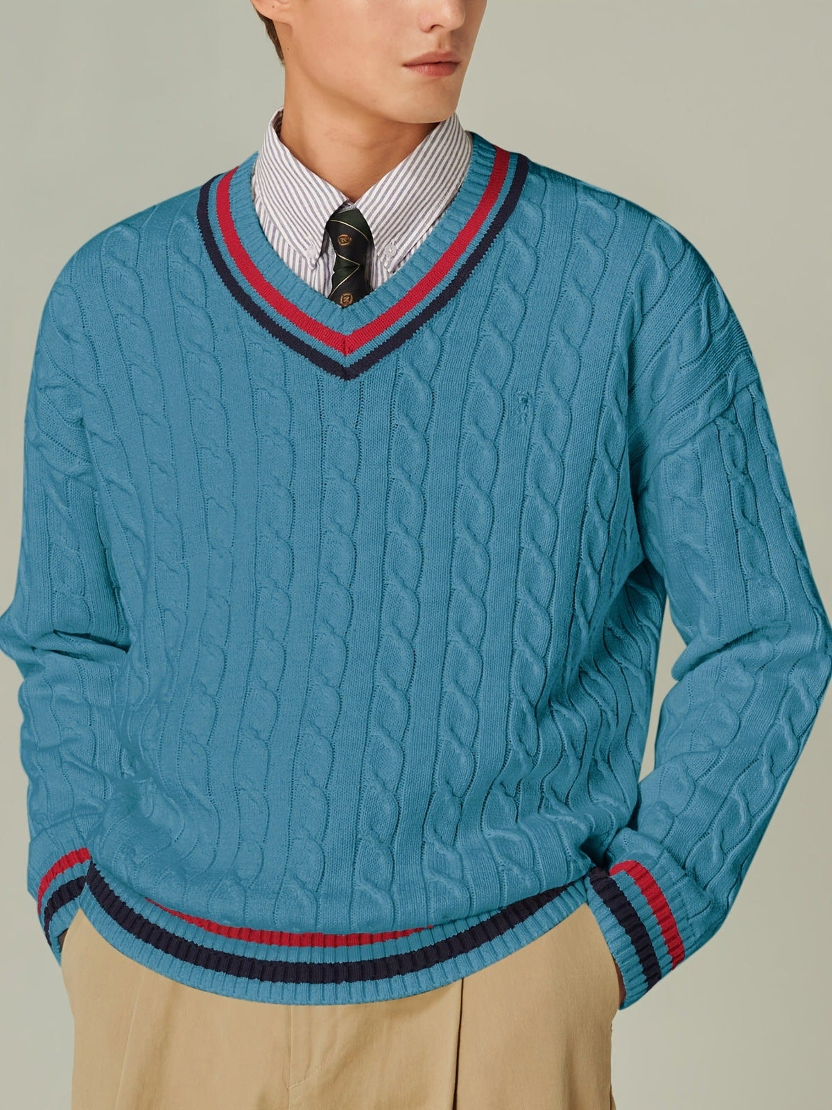 Color-block V-neck Long-sleeved Casual Elegant Autumnwinter New Sweater
