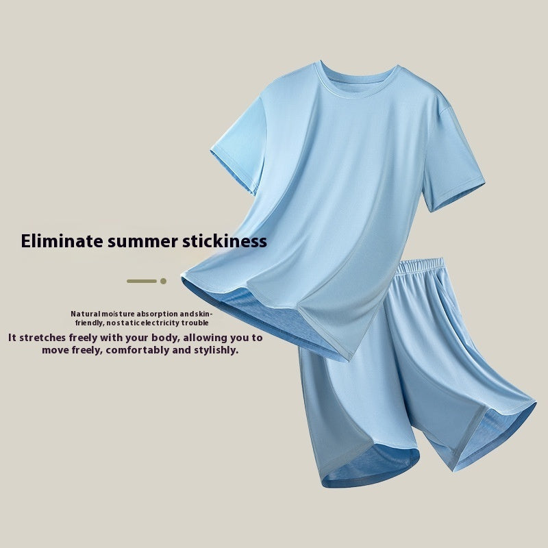 Men's Solid Color Round Neck Short Sleeves Shorts Suit