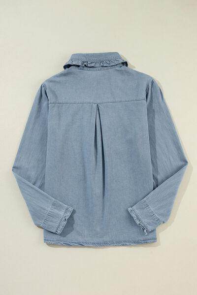 Button Up Long Sleeve Denim Top for Stylish Comfort