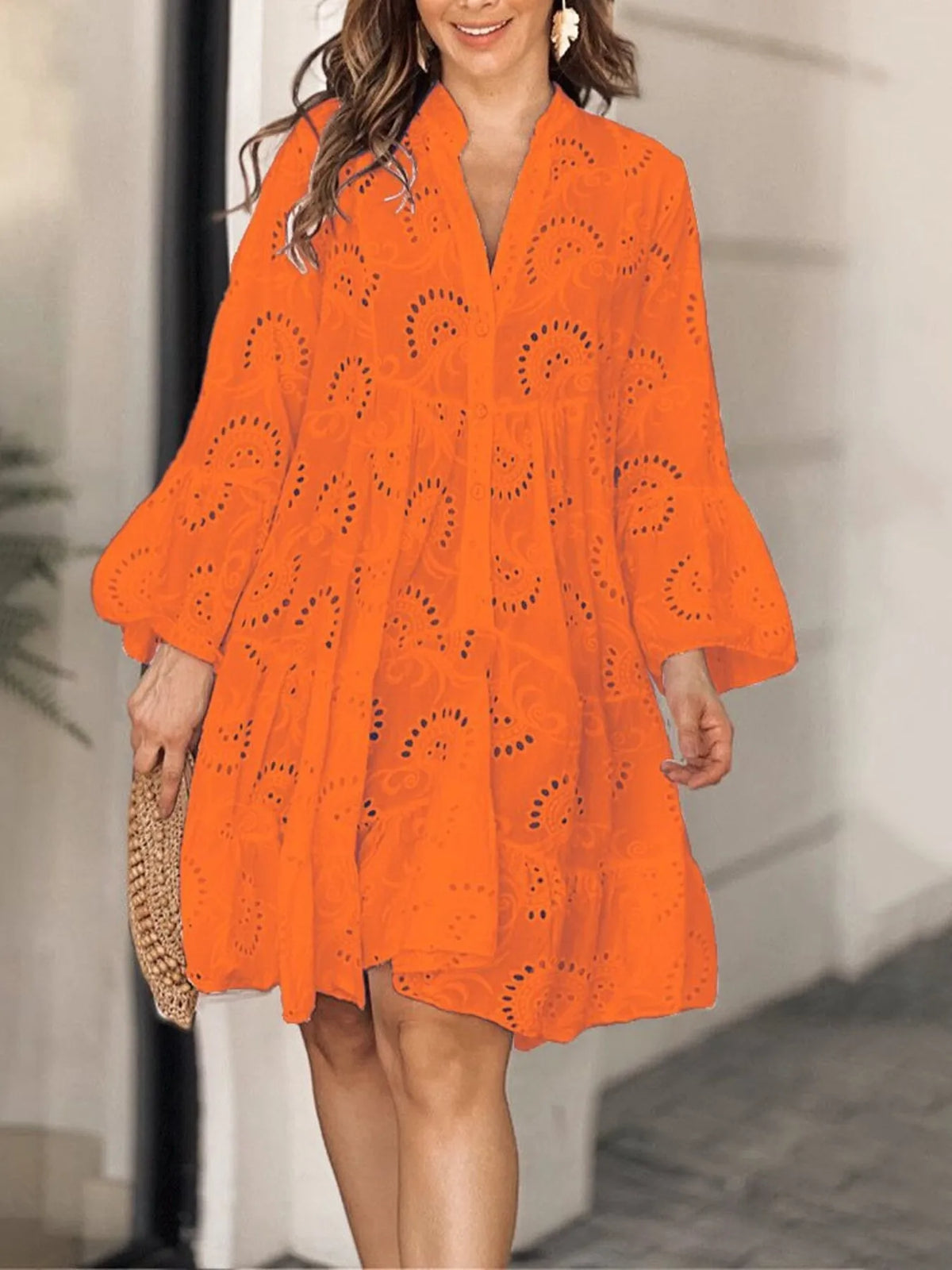 Full Size Eyelet Ruffled Hem Tiered Dress Plus Size