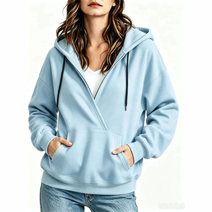 Womens Half-Zip Fake Two-Piece Hoodie