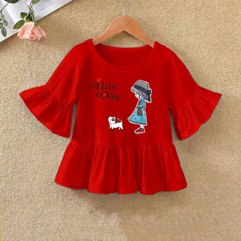 Children's Ruffled Sleeve T-shirt Summer Bottoming