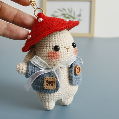 Handmade Knitted Mushroom Bunny Doll Pendant