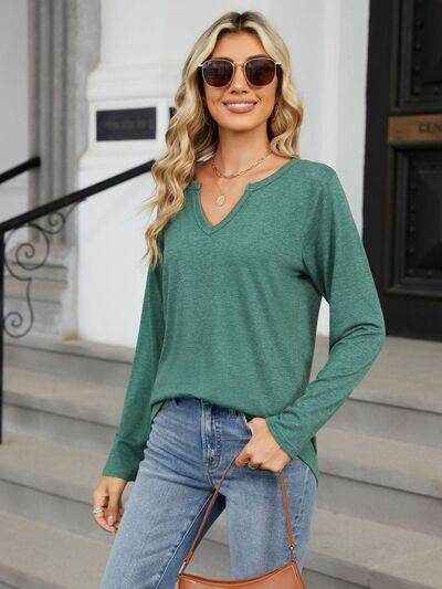 Notched Long Sleeve T-Shirt for Women in Various Sizes