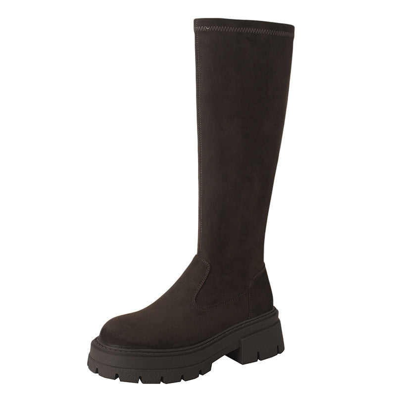 New Womens Mid-heel Stretchy Tall Boots