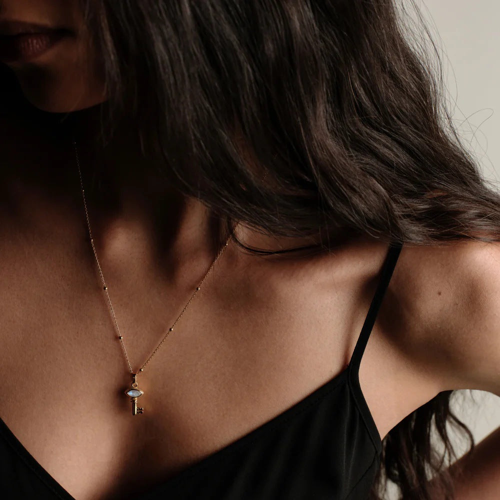 Golden Heart Angel Key Octagram Pendant