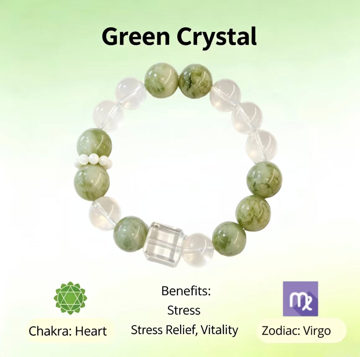 Green Crystal Heart Chakra Bracelet - Stress Release & Vitality